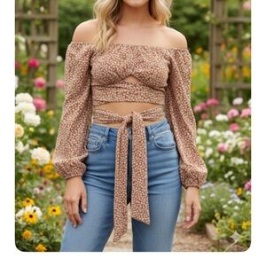 🍁Floral Tie-Back Blouse Size S
